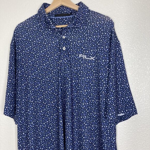 RLX Ralph Lauren Polo Shirt Mens Extra Large Navy Blue Floral Golf Performance - Picture 2 of 15